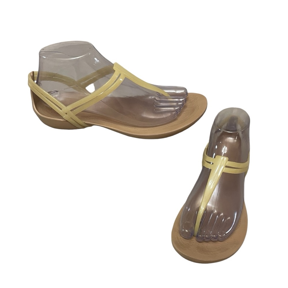 CROCS Isabella T-strap Slip On Jelly Flat Sandals in Beige Neutral Womens size 8